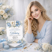 Pretty Blue Magnolia and Peony 21st Birthday Kaart