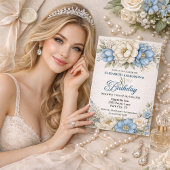 Pretty Blue Magnolia and Peony 30th Birthday Kaart