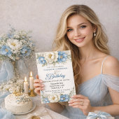 Pretty Blue Magnolia and Peony 40th Birthday Kaart