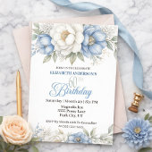 Pretty Blue Magnolia and Peony 60th Birthday Kaart