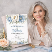 Pretty Blue Magnolia and Peony 60th Birthday Kaart