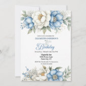 Pretty Blue Magnolia and Peony 70th Birthday Kaart (Voorkant)