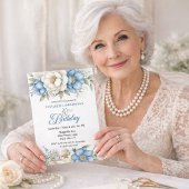 Pretty Blue Magnolia and Peony 80th Birthday Kaart