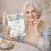 Pretty Blue Magnolia and Peony 98th Birthday Kaart