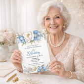 Pretty Blue Magnolia and Peony 99th Birthday Kaart