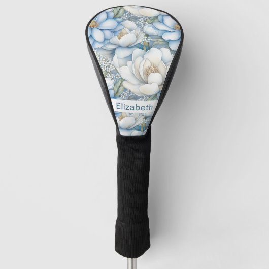 Pretty Blue Magnolia and Peony Personalized Golfheadcover (Voorkant)