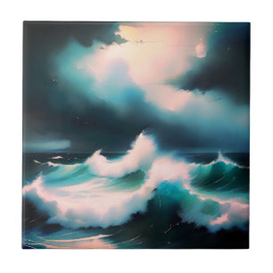Pretty Blue Oceaan golven schilderij Tegeltje