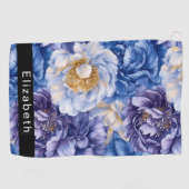 Pretty Blue Peony Personalized Golfhanddoek (Horizontaal)