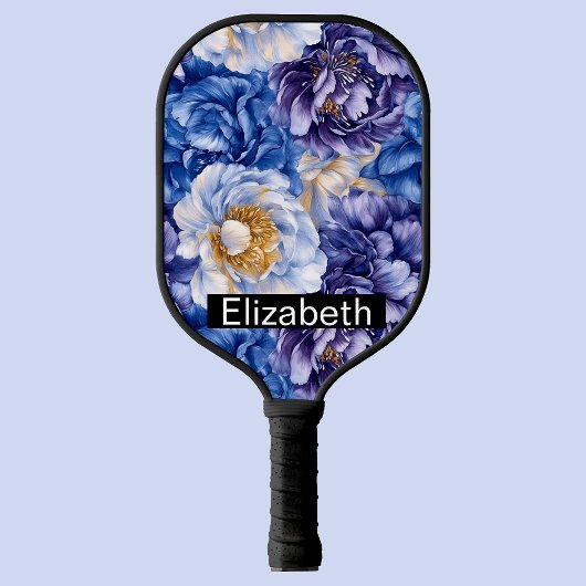 Pretty Blue Peony Personalized Pickleball Paddle