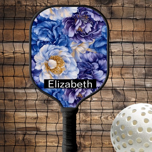 Pretty Blue Peony Personalized Pickleball Paddle