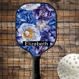 Pretty Blue Peony Personalized Pickleball Paddle