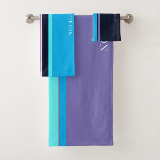 Pretty Blue & Periwinkle Lijnstijl Persoonlijk Bad Handdoek (Insitu)
