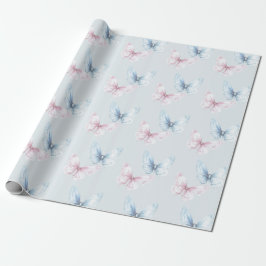 Pretty Blue Pink Butterflies Verjaardag Cadeaupapier