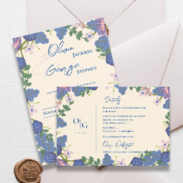 Pretty Blue Purple Floral Wedding Details Info Informatiekaartje