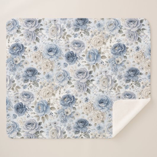 Pretty Blue Rose Floral Watercolor  Sherpa Deken (Voorkant (horizontaal))