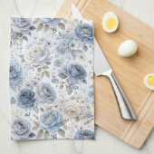Pretty Blue Rose Floral Watercolor Theedoek (Quarter Fold)