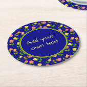 Pretty Blue Rose Pattern Custom Text Ronde Kartonnen Onderzetter (Gebogen)
