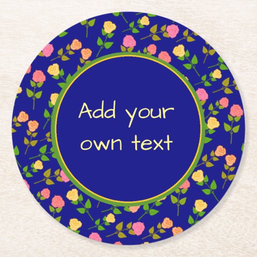 Pretty Blue Rose Pattern Custom Text Ronde Kartonnen Onderzetter (Voorkant)