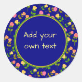 Pretty Blue Rose Pattern Custom Text Ronde Sticker (Voorkant)