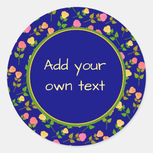 Pretty Blue Rose Pattern Custom Text Ronde Sticker (Voorkant)