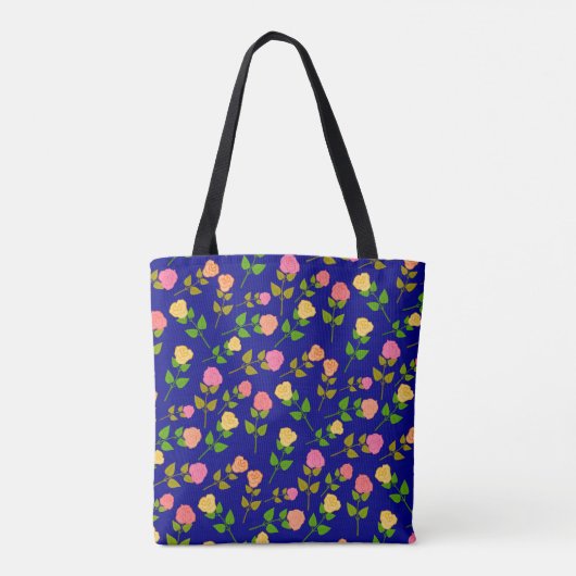Pretty Blue Rose Pattern Monogram Tote Bag (Achterkant)
