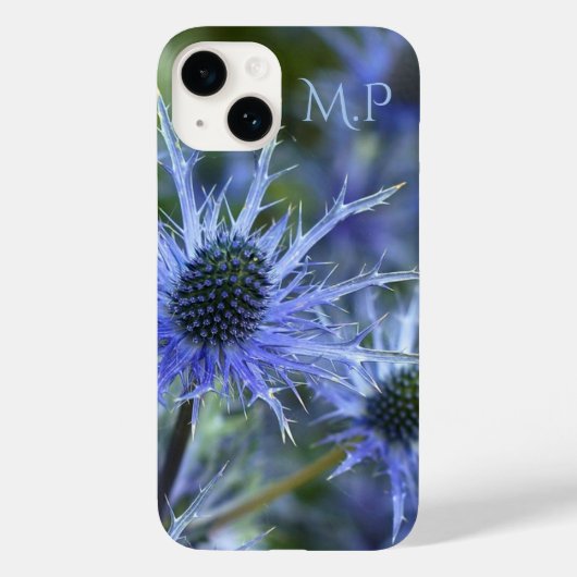 Pretty Blue Sea Holly Thistle Monogram Case-Mate iPhone Case (Achterkant)