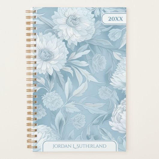 Pretty Blue Watercolor Floral Personalized Logo Planner (Voorkant)