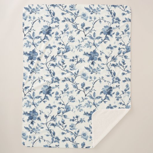 Pretty Blue White Floral Christmas Sherpa Deken (Voorkant)