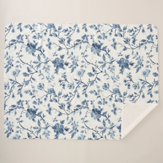 Pretty Blue White Floral Christmas Sherpa Deken (Voorkant (horizontaal))