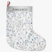 Pretty Blue White Flowers Christmas Grote Kerstsok (Voorkant)