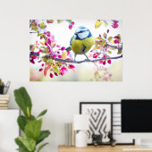 Pretty Blue & Yellow Bird on a Branch Photograph Poster (Thuiskantoor)