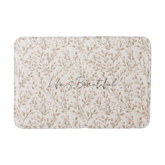 Pretty Blush Pink Cream Floral Badmat (Voorkant)