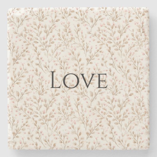 Pretty Blush Pink Cream Floral Love   Stenen Onderzetter (Voorkant)