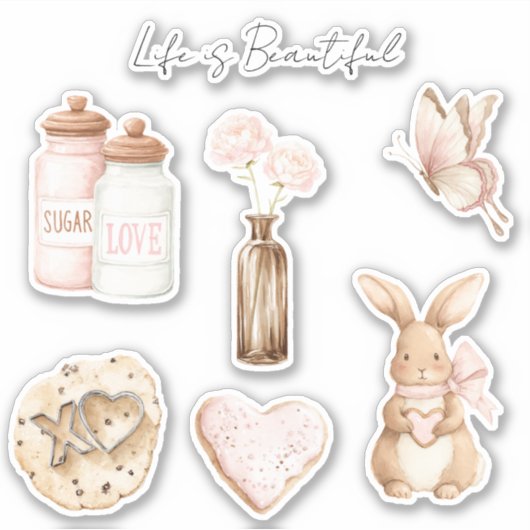 Pretty Blush Pink Cream Floral Sticker (Voorkant)