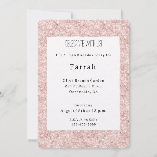 Pretty Blush Pink Glitter Birthday   Kaart (Voorkant)