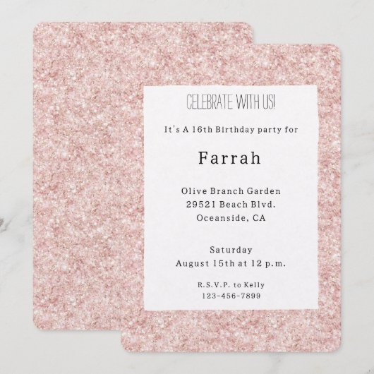 Pretty Blush Pink Glitter Birthday Kaart (Voorkant / Achterkant)