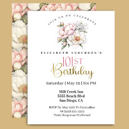 Pretty Blush Pink Peony Floral 101st Birthday Kaart