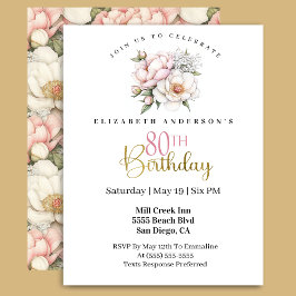 Pretty Blush Pink Peony Floral 80th Birthday Kaart