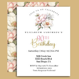 Pretty Blush Pink Peony Floral 90th Birthday Kaart