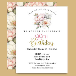 Pretty Blush Pink Peony Floral 99th Birthday Kaart