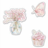 Pretty Blush Pink White Flowers Butterfly  Sticker (Voorkant)