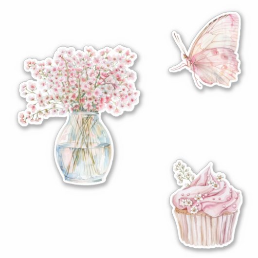 Pretty Blush Pink White Flowers Butterfly  Sticker (Voorkant)