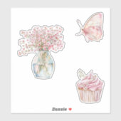 Pretty Blush Pink White Flowers Butterfly  Sticker (Vel)