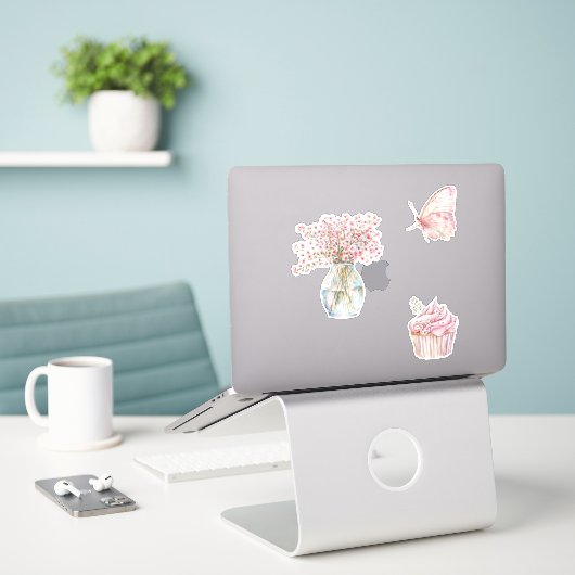 Pretty Blush Pink White Flowers Butterfly  Sticker (Laptop op bureau)