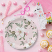 Pretty Blush Pink White Flowers Wedding  Papieren Bordje (Feest)