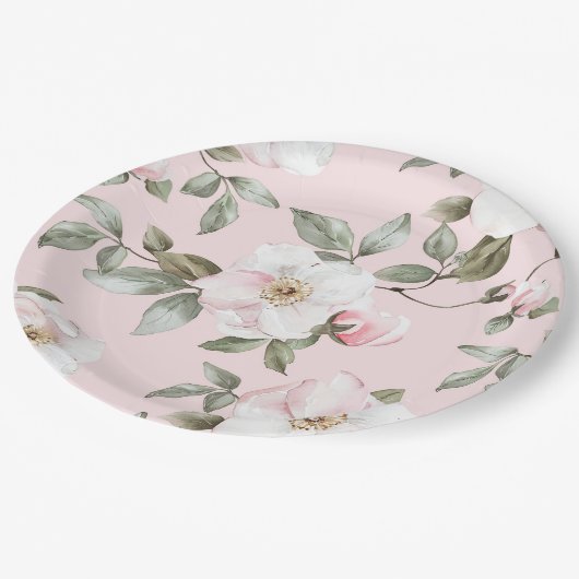 Pretty Blush Pink White Flowers Wedding  Papieren Bordje (Gekanteld)