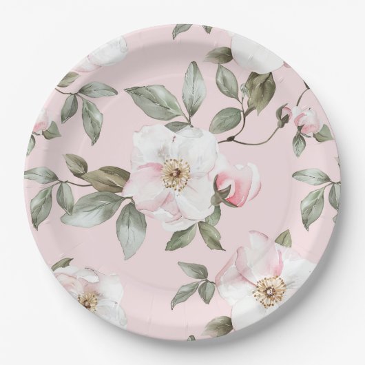 Pretty Blush Pink White Flowers Wedding Papieren Bordje (Voorkant)