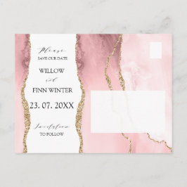 Pretty Blush Roze Agaat Moderne Save the Date Aankondigingskaart