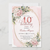Pretty Bohemian Dusty Pink Flowers 40th Birthday  Kaart (Voorkant)
