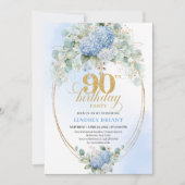 Pretty Boho Blue Hydrangea Greenery 90th Birthday Kaart (Voorkant)